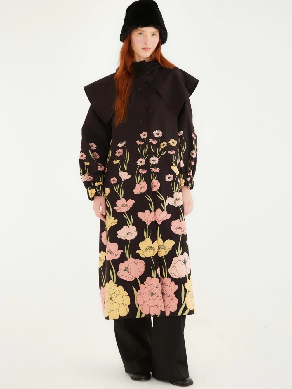 FARM Rio Black Growing Flowers Raincoat - NWT Medium